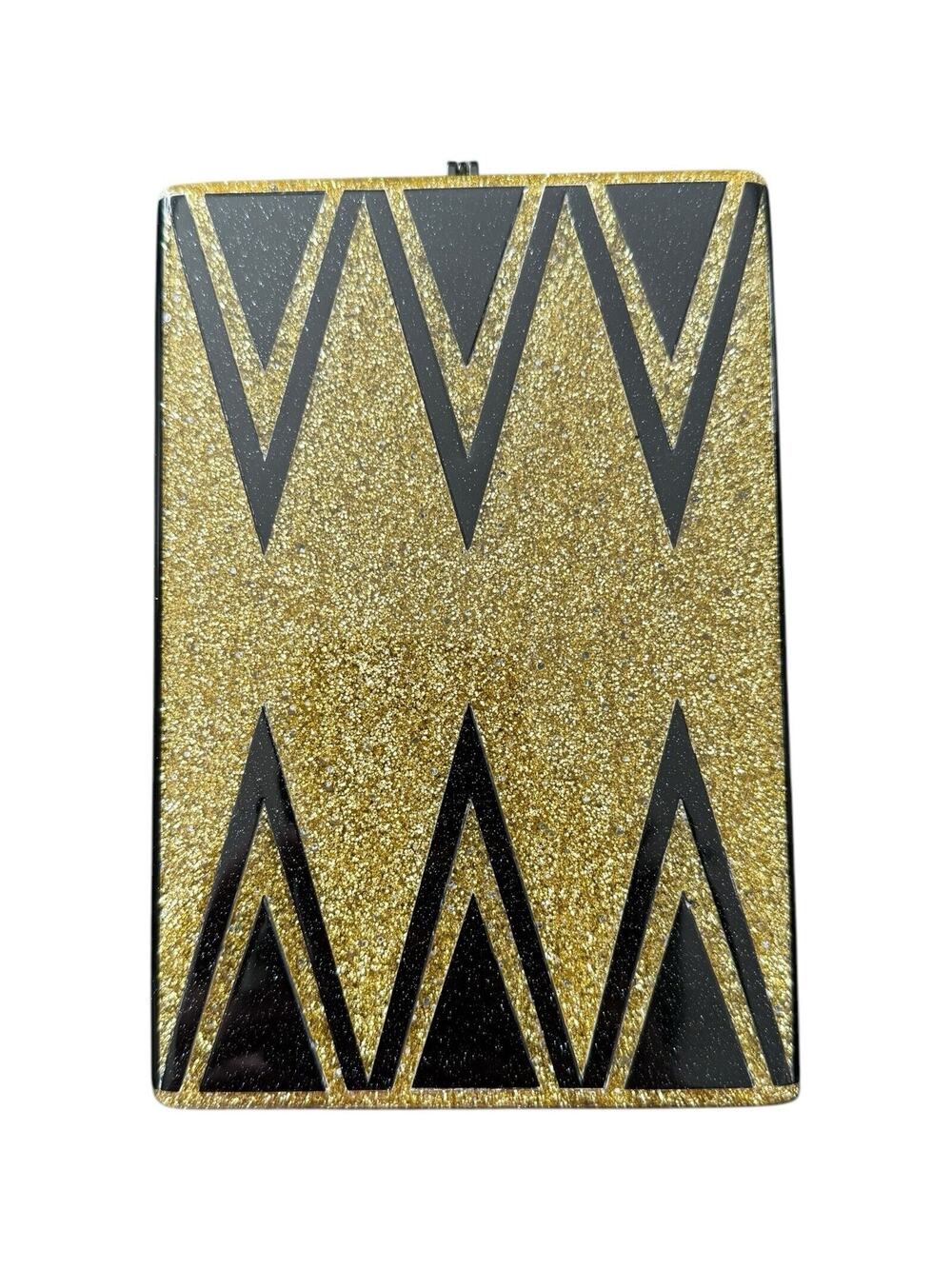 Edie Parker Gold/Black Chevron Acrylic Box Clutch/Bag